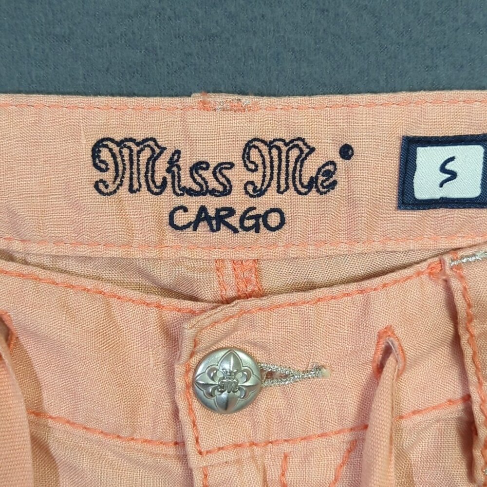 Miss Me Pant's Women's S Pink Linen Mid Rise Wide Cargo Flap Pocket - Picture 11 of 14